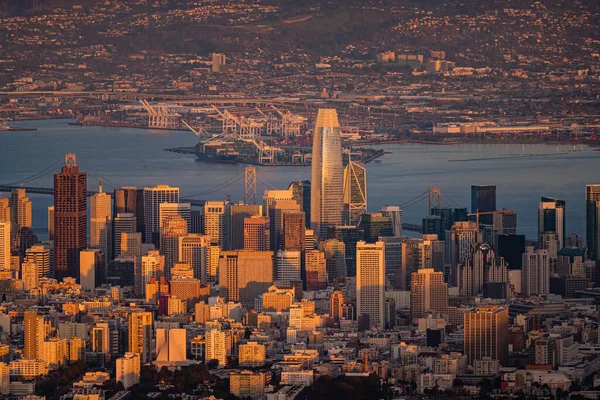 Centre Ville San Francisco Skyline Coucher Soleil Photographie Aérienne — Photo