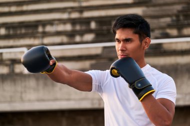 Boksör yumruk antrenmanı yapıyor.