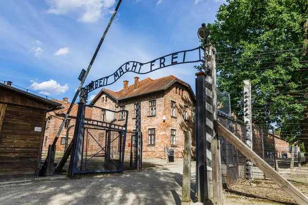 Main Gates Auschwitz Birkenau Concentration Camp Auschwitz Poland July 2022 — Stock Photo, Image