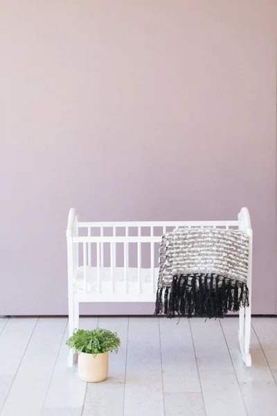 Kleines Baby Bassinet Mit Pflanze Daneben Der Kinderstube — Stockfoto