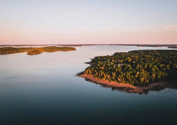Aerial Image Coastline Cobscook Bay Downeast Maine Sunset — Stock Photo, Image