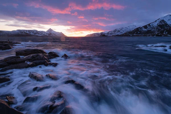 Färgglada Moln Fyller Himlen Över Nappstraumen December Polarnatt Lofoten Islands — Stockfoto