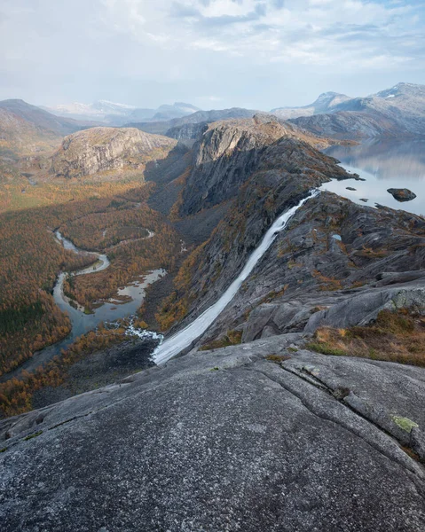 Litlverivassforsen Waterfall Flowing Litlvervatnet Lake Rago National Park Norway — Stock Photo, Image