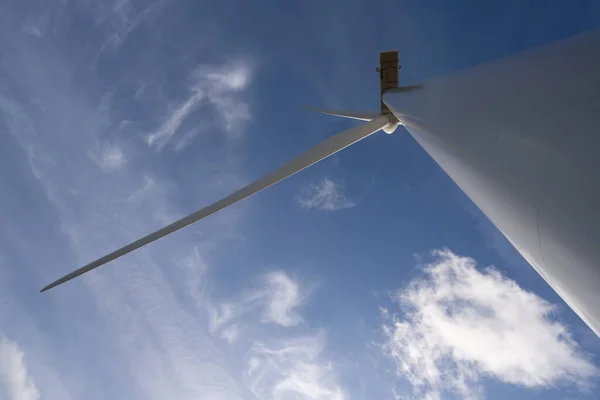 Close up view of rotating blades,head of a wind turbine - Wide Angle