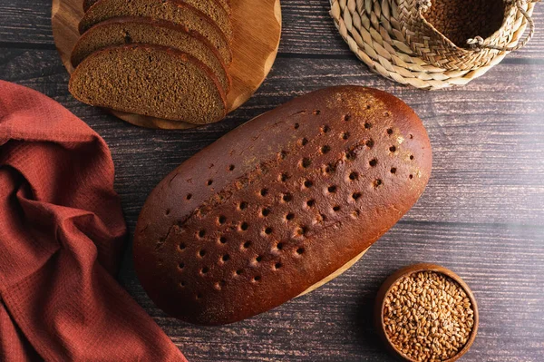 Homemade Rye Bread Wooden Board — Stock Photo, Image