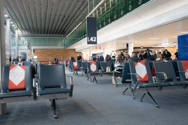 Waiting Area Chairs Social Distancing Sign Charles Gaulle — Stock Photo, Image