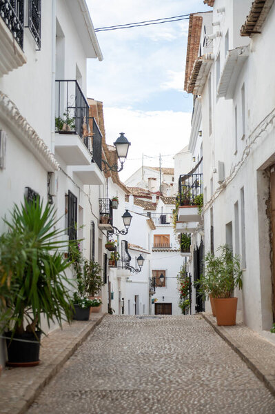 Altea, Spain : 2022 November 15 : Panorama of the streets of the tourist city of Altea in Valencia, Spain in 2022.