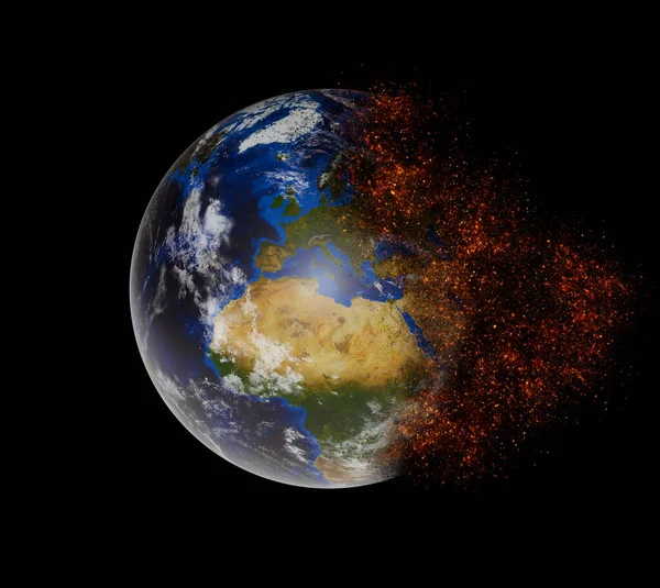 Weergave Van Planeet Aarde Branden Ruimte Rendering Elementen Van Dit — Stockfoto