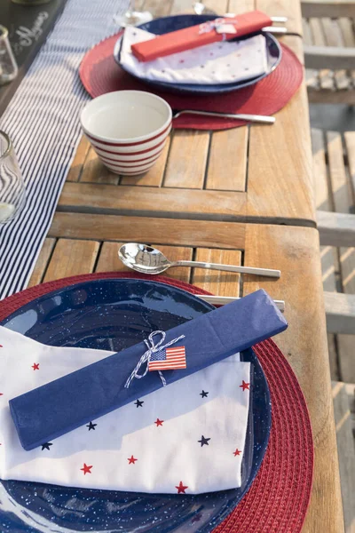 Close Fourth July Themed Table Settings — Stock Photo, Image