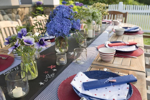 Festive Fourth July Party Table Settings — Stock Photo, Image