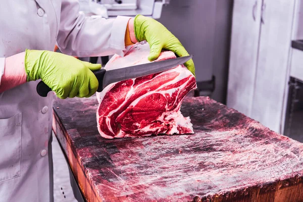 Butcher Cutting Ribeye Knife — Fotografia de Stock
