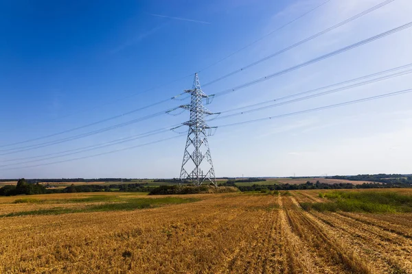 High Voltage Pole High Voltage Electricity Tower Transmission Power Lines — Stock Photo, Image