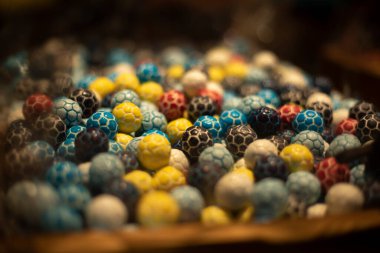 Sweets in box Delicious food. Sale of treats.