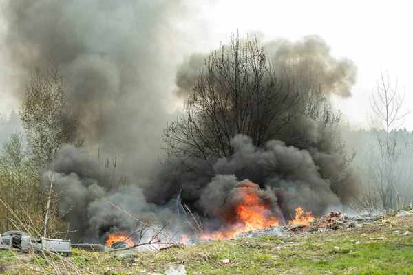 Fire Nature Illegal Landfill Fire Black Smoke Fire — Stock Photo, Image