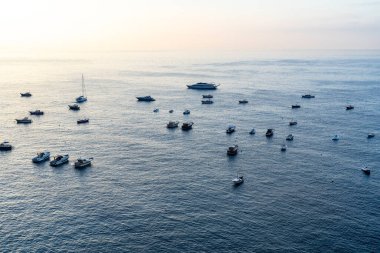 Boats on anchor in Positano early in the morning