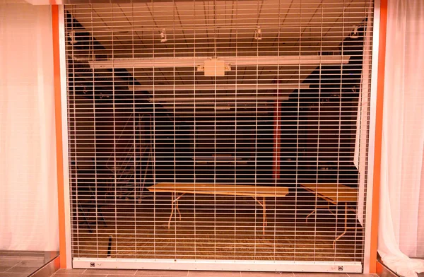 Gated stores in a shut down shopping mall.