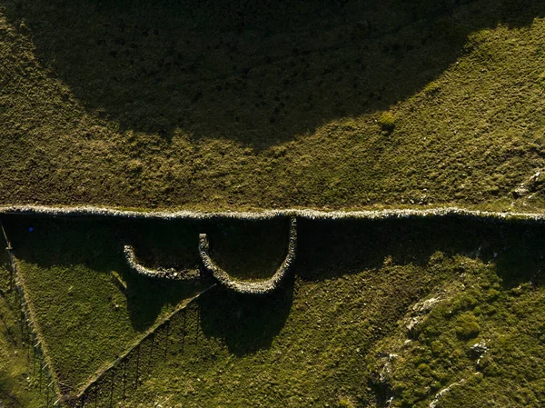 Aerial View Dry Stone Wall Sheep Pen Malham North Yorkshire — Stock Photo, Image