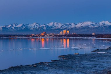 Anchorage Alaska Skyline Snowcapped Chugach Mountains