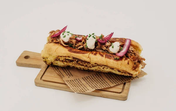 Pulled Pork Sandwich Onion Muffin Bread — Stok fotoğraf