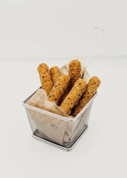 Fried Chicken Strips Mozzarella Sticks — Stockfoto