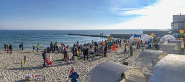 Odessa, Ukraine 02.01.2023. Restaurant right on the Kiwi beach in Odessa, Ukraine, on a sunny winter day