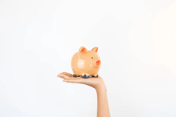 Savings Hand Holding Piggy Bank — Stock Photo, Image