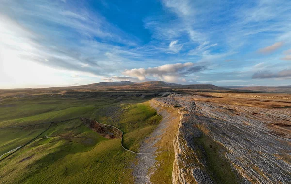 Limestone Pavement Panoramic Drone Aerials Crummock Dale Austwick North Yorkshire — Stock Photo, Image