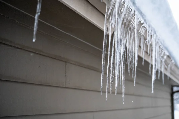 Melting Icicles Hanging House Winter — Photo