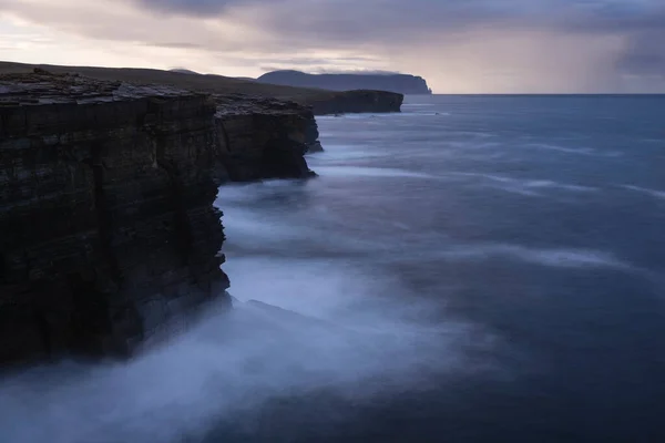 Long Exposure Sea Cliffs Yesnaby Orkney Islands Scotland — Stock Photo, Image
