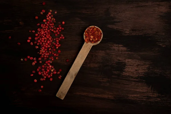 Hot Peppercorns Dark Background — Stok fotoğraf