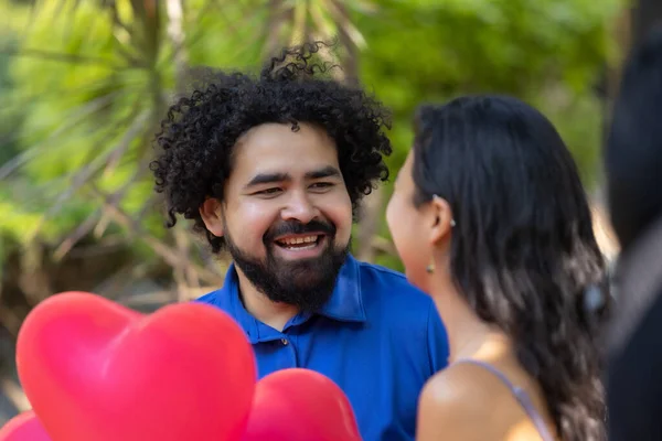 Mexican Young Latin Couple Laughing Talking Valentine — Stockfoto