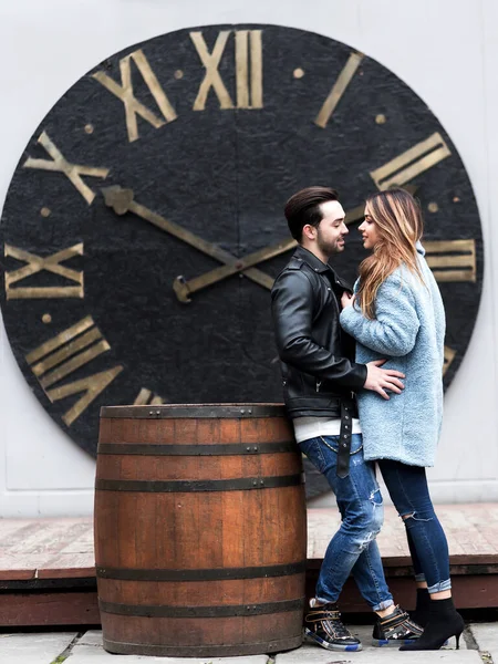 Stylish Happy Couple Enjoying Date Street European City — Stockfoto