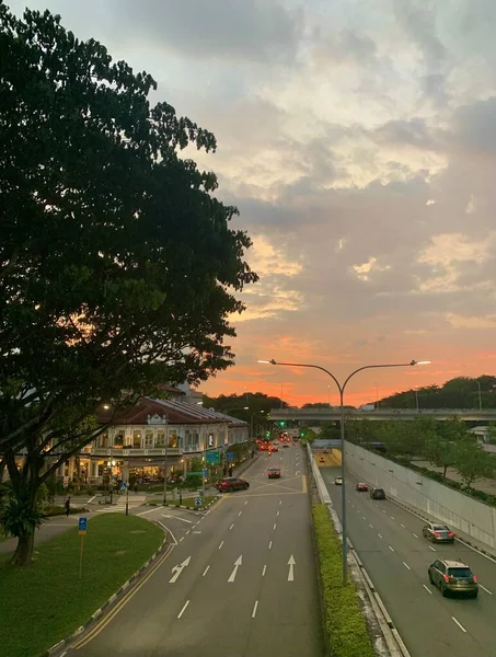 High Angle View Road Sky Sunset Singapore — Stockfoto