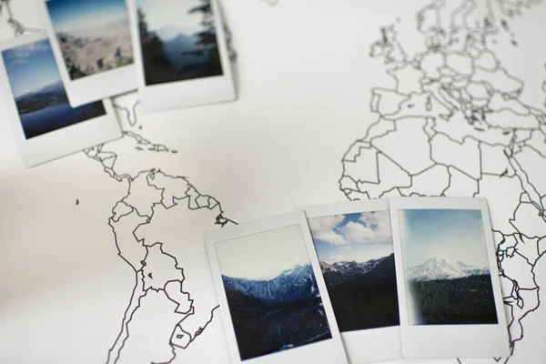 Polaroid Photos Layout Mountains Travel World Map — Stockfoto