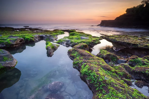 Piękny Zachód Słońca Tanah Lot Bali — Zdjęcie stockowe