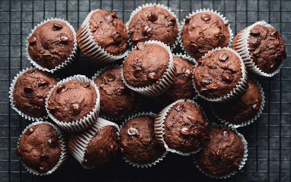 Close Many Chocolate Chip Zucchini Muffins Black Background — Stockfoto