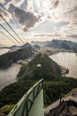 Beautiful view to Sugar Loaf Mountain cable car in Rio de Janeiro, Brazil