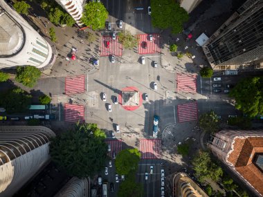 Beautiful top down drone view to big city buildings and street roundabout in Belo Horizonte, Minas Gerais, Brazil