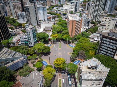 Beautiful drone view to big city buildings and street roundabout in Belo Horizonte, Minas Gerais, Brazil