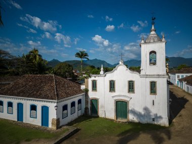 Beautiful view to old historic church building in small colonial town, Paraty, Rio de Janeiro, Brazil