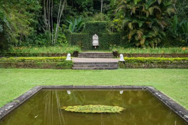 Beautiful view to green garden and pond in old historic house in Museu do Aude, Rio de Janeiro, Brazil 