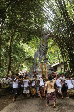 Cremation ceremony in a bamboo jungle in Bali Indonesia