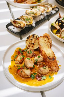 fish and different seafood dishes