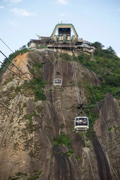 Beautiful View Sugar Loaf Mountain Cable Cars Rio Janeiro Brazil — 스톡 사진