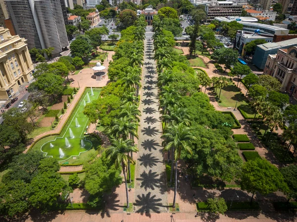 Beautiful Drone View Line Imperial Palm Trees Green Public Square — Stock Photo, Image