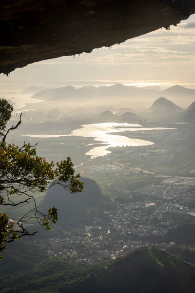 Krásný Výhled Město Jezero Hory Bico Papagaio Tijuca Forest Rio — Stock fotografie