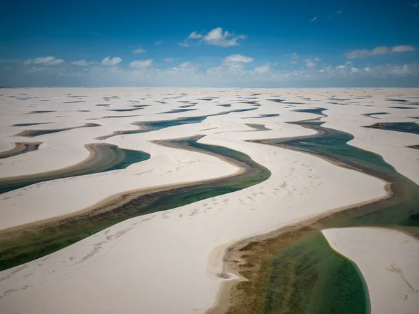Beautiful Aerial View White Sand Dunes Green Rainwater Pools Lenis — Stockfoto