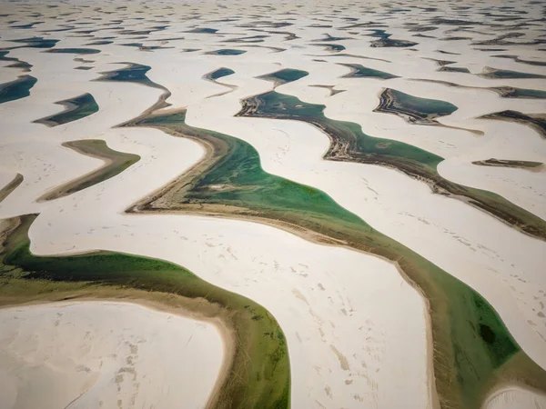 Beautiful Aerial View White Sand Dunes Green Rainwater Pools Lenis — Stok fotoğraf