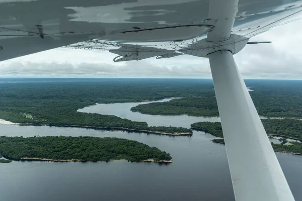 Beautiful Aerial View Large River Green Amazon Rainforest Manaus Amazonas —  Fotos de Stock