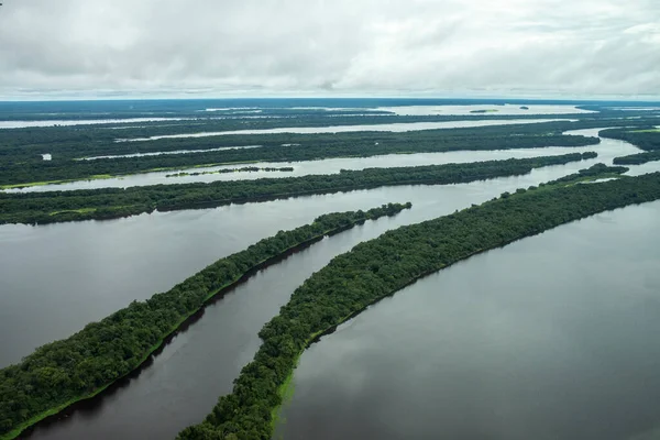 Beautiful Aerial View Large River Green Amazon Rainforest Manaus Amazonas — Zdjęcie stockowe
